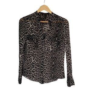 BCBGMAXAZRIA Anderson Style 100% Silk Blouse, Great Condition Black/Comb Leopard
